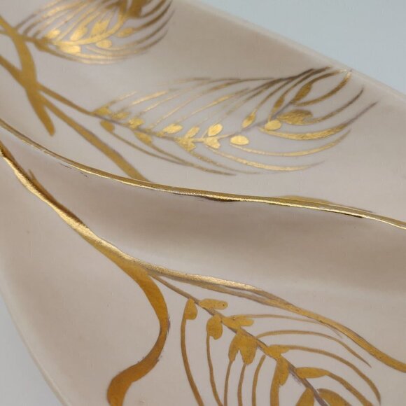 By Eve Gold Floral Shallow Dish Bowl Spoon Holder Pink Ceramic Handmade Vintage - Picture 5 of 12